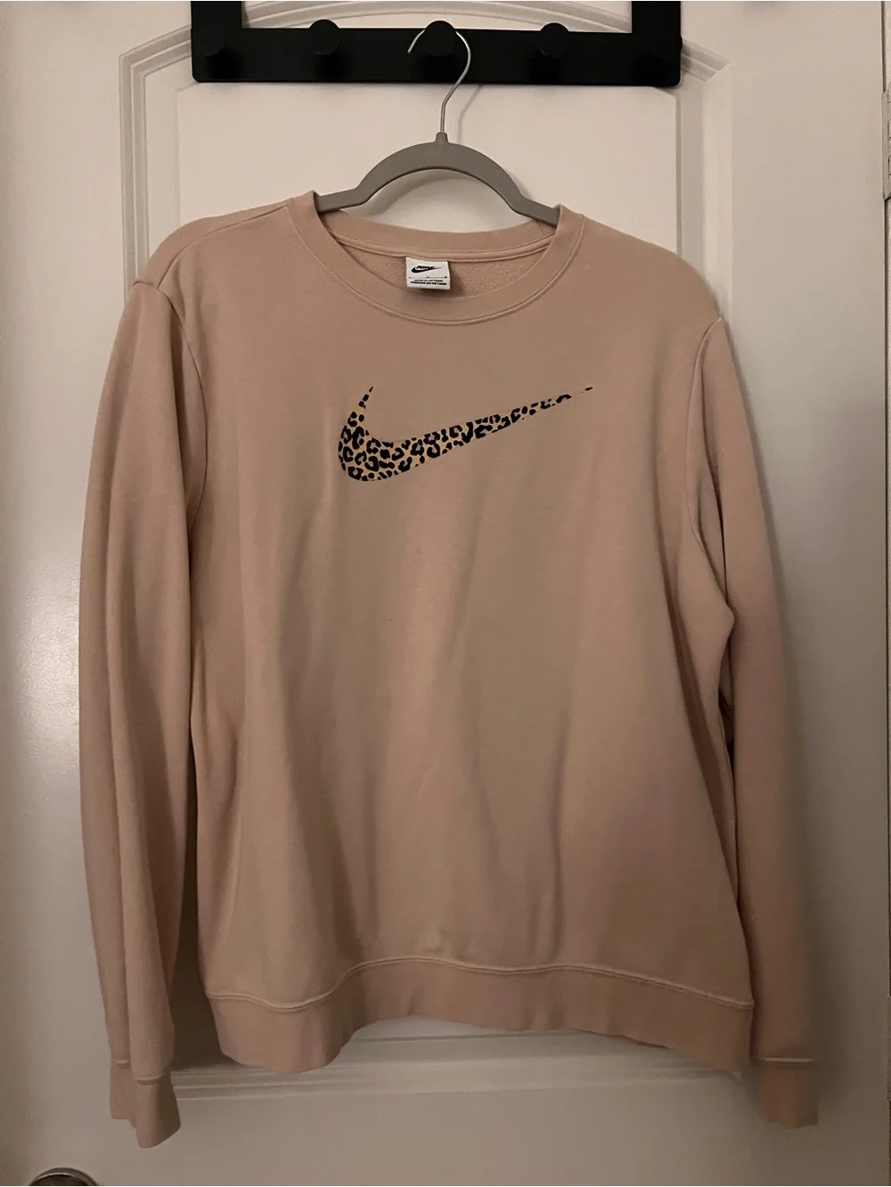 Nike Beige Crewneck Sweatshirt with Leopard Swoosh
